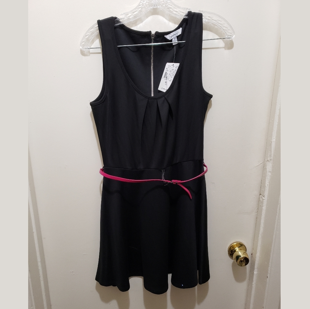 Black Mini Dress with Pink Belt